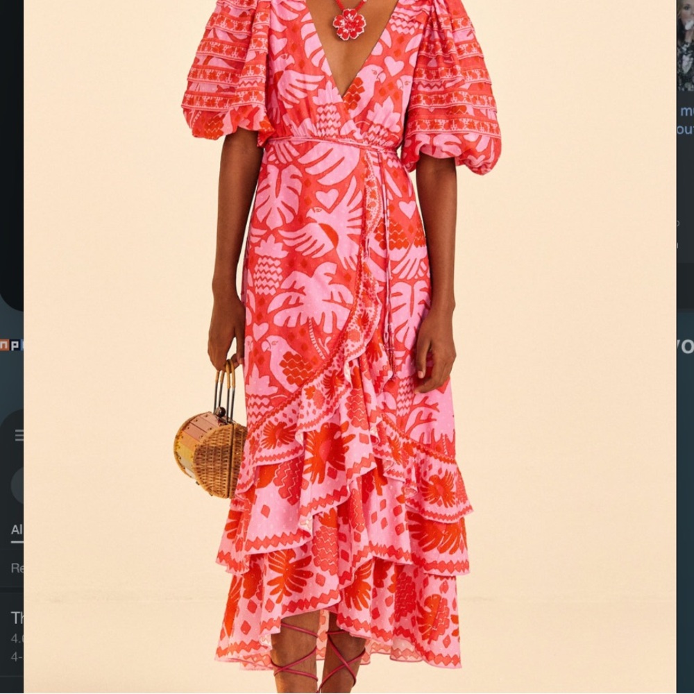 Farm Rio red jungle scarf wrap midi dress